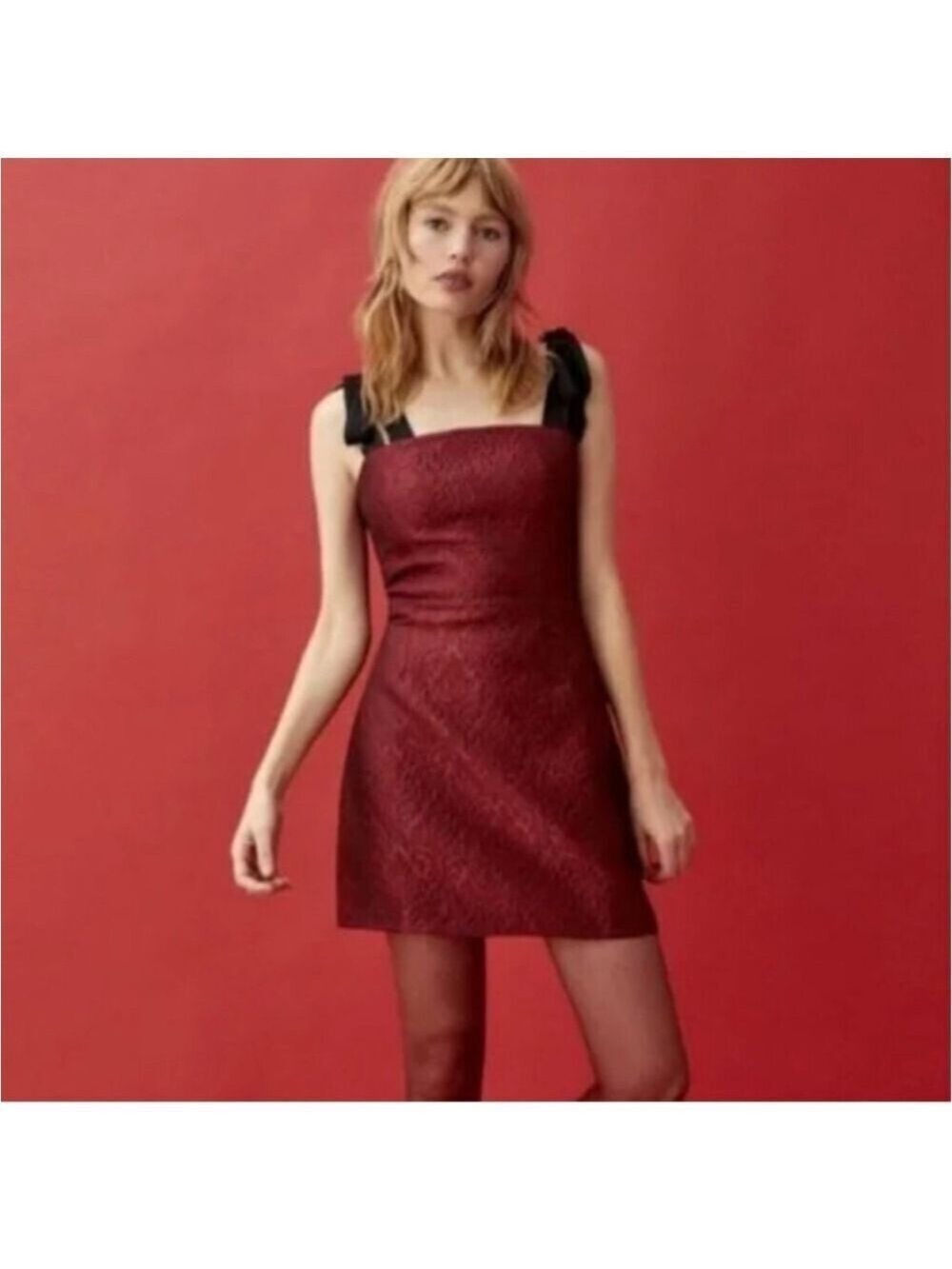 Reformation Red Black Brocade Mini Dress
